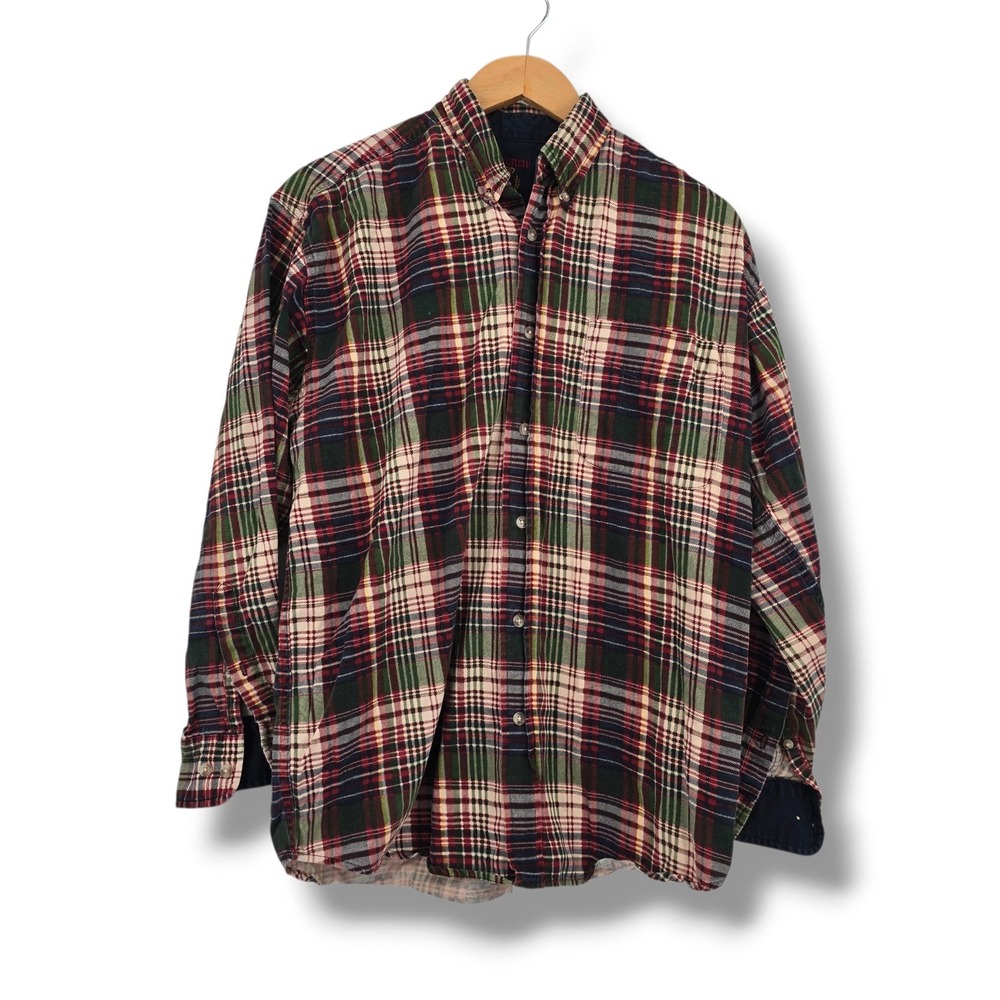 Ivy Crew Classics Mens Green Red Plaid Cotton Button Down Shirt Size Medium
